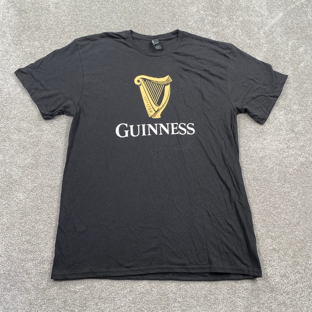 Port & Co Guinness T-Shirt Mens Large Black Short Sleeve Harp Graphic Tee